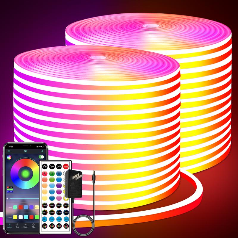 Yocrostar LED Neon Lights Strip 132FT DC 24V RGB APP & Remote Control ...