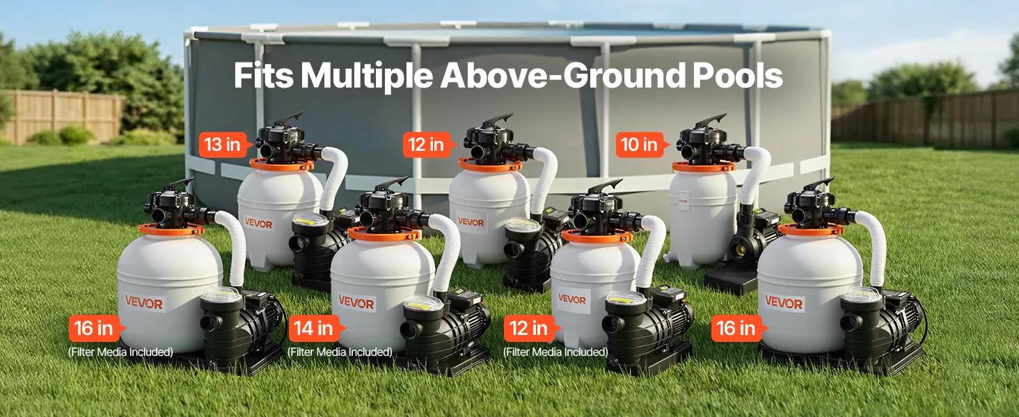 VEVOR FlashPure Sand Filter Pump, Summervibes,Summervibes, 16 in for Above Ground Pool, 1 HP 4400 GPH, Swimming Pool Filter System with Timer, 6X Faster Filtration with Media Installed, Leak-Resistant, Ready to Use Out of Box, Pool Accessories, Swimming P
