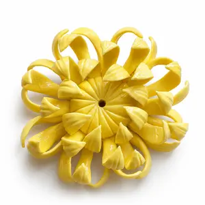 Yellow ceramic flower incense holder, decorative incense stick burner with center hole, glossy floral ash catcher for home decor, meditation, yoga, bedroom, and living room