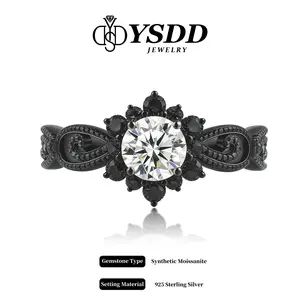 【#442 Dark Elsa】1CT Black Tone Snowflake Ring vvs Synthetic Moissanite Rings in 925 Sterling Silver