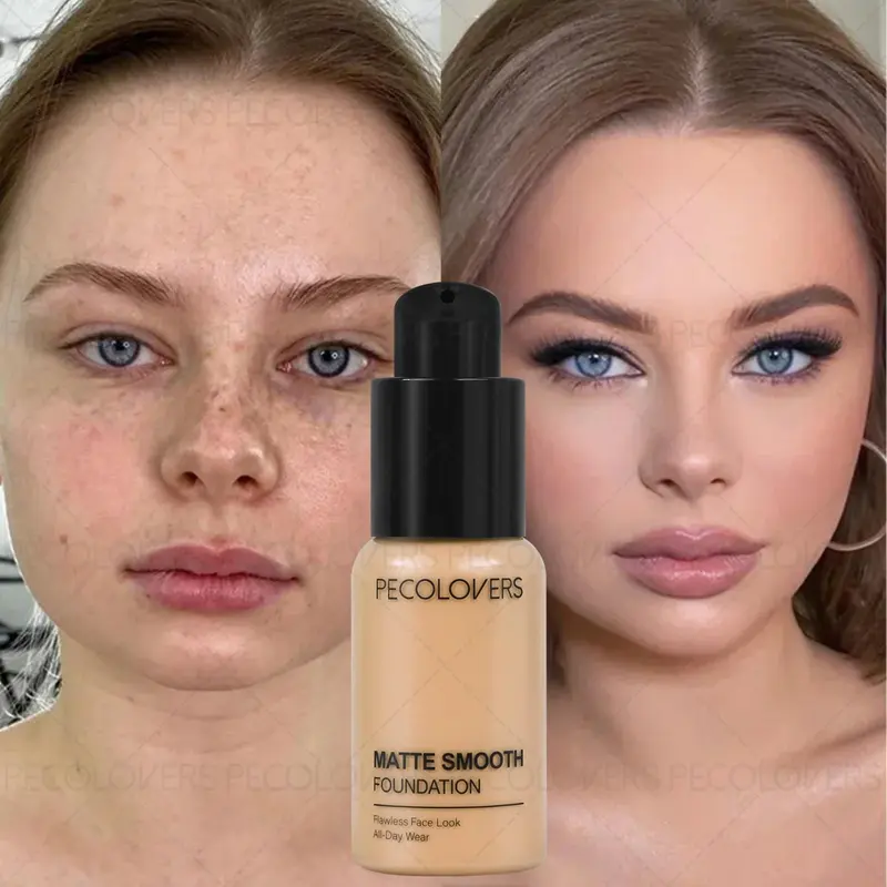1PC Pro Flawless Liquid Foundation - Concealer-Foundation Hybrid, Full Coverage, High Coverage, Matte Finish, Waterproof, Long-Lasting Formula for Dark Circles, Acne, Blemishes, Suitable for All Skin Types and Tones, Longwearing Waterproof Makeup