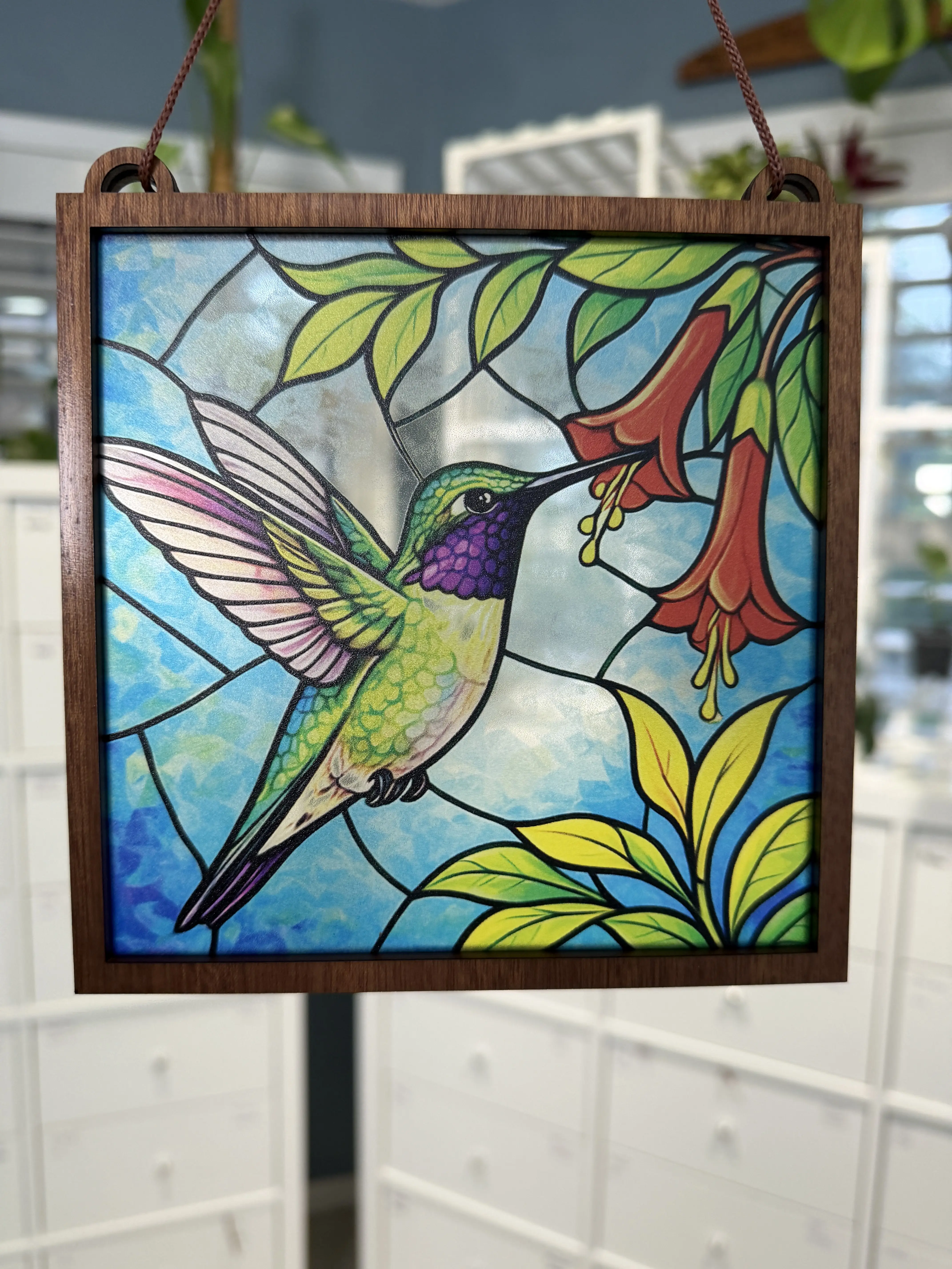 Large Hummingbird Square Suncatcher for Sunny Window Large Hummingbird Square Suncatcher for Sunny Window