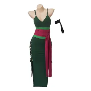 Roronoa Cosplay Zoro Female Costume Green Dress With Belt Full Set Anime Wano Country Zoro Cosplay Women Dress