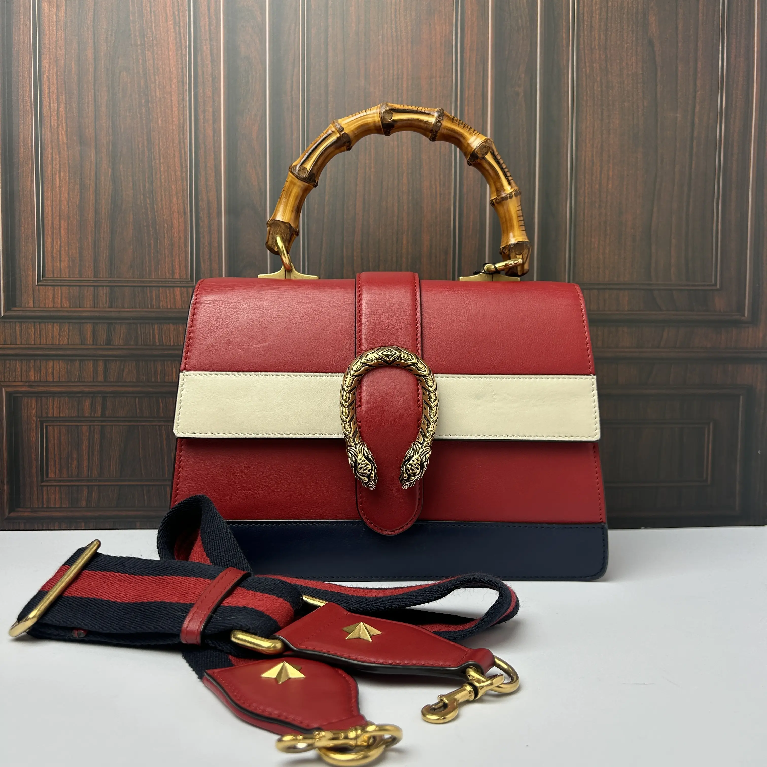 Pre-owned GUCCI Dionysus Tri Color Bamboo Handle Crossbody Bag 888