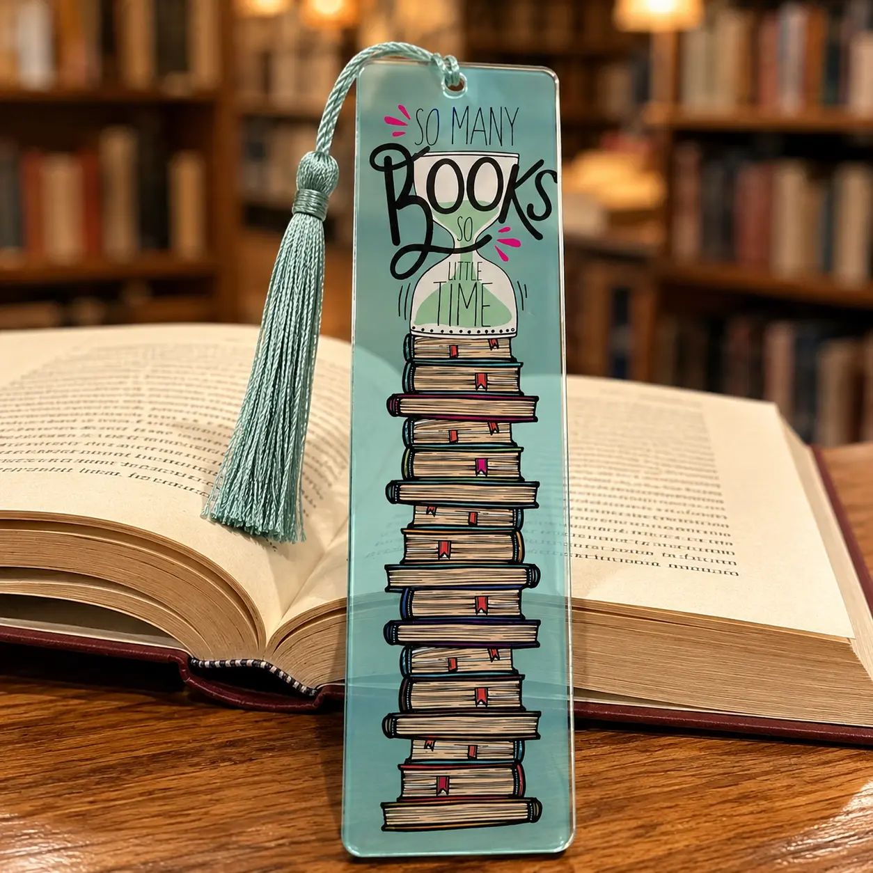 2D Funny Quote Acrylic Bookmark So Many Books So Little Time | Stacked Books Book Marker | Cute Bookish Accessories | Gifts for Book Lovers | Reading Gifts for Bookworms