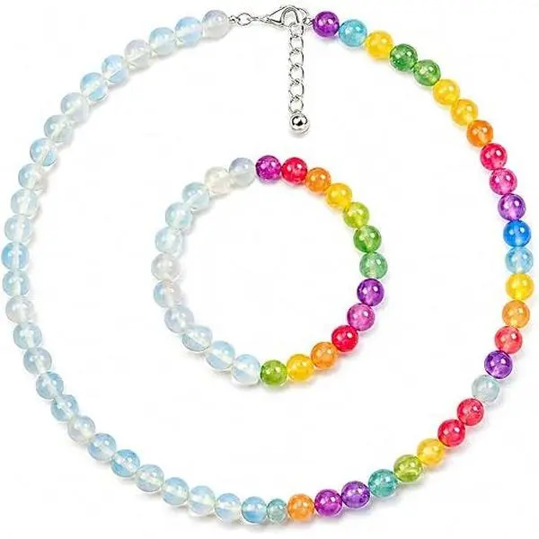 B Dopamine Necklace Bracelets Set UV Reactive Color Changing Beaded Choker for Women Rainbow Stone Necklaces Bracelets Waterproof Summer Beach Jewelry Vacation Outfit