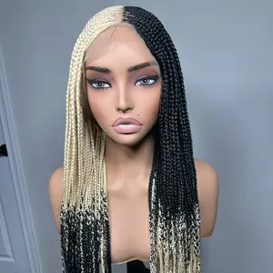Center parted blonde and black cornrow braided full lace glueless wig