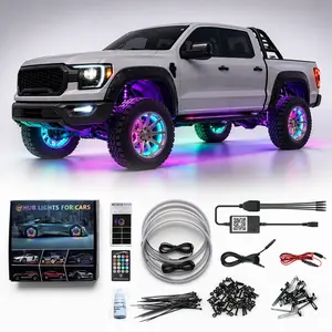 Ultimate 4PCS RGB LED Wheel Ring Light Kit with APP & Remote Control for Car Truck - IP67 Waterproof Decorative Light Accessories, Chasing Flow  RGB   Rim  Light,  RGB   Coaxial Speaker Lights with Bluetooth
