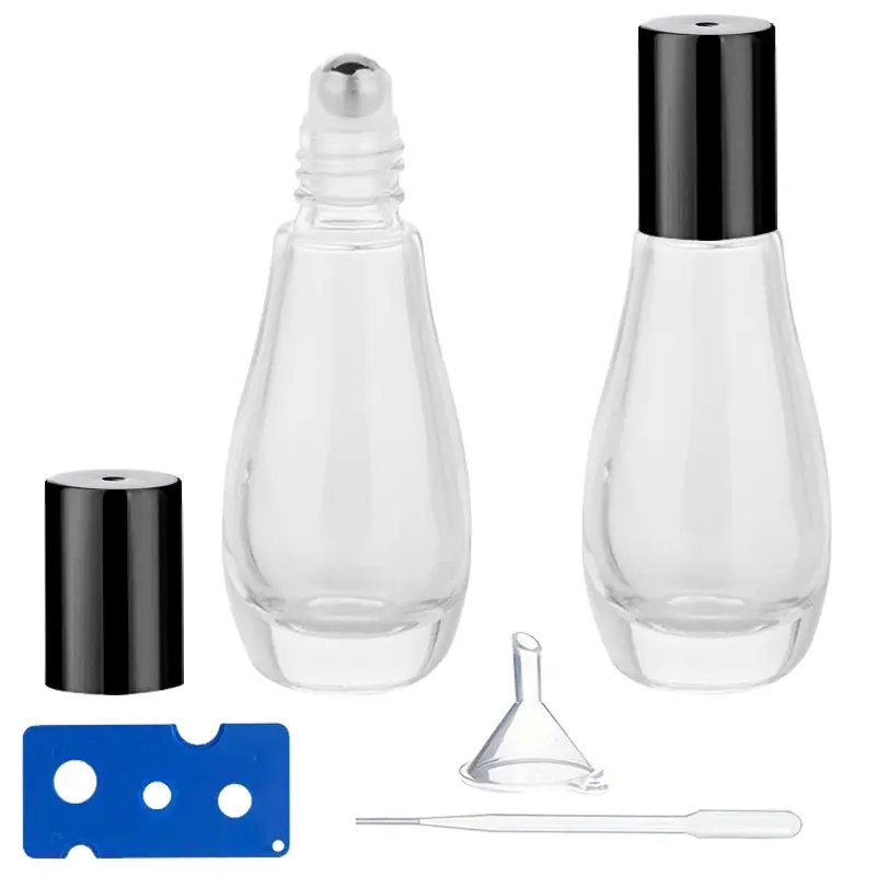 2-Pack Glass Roller Bottles with Plastic Caps, Refillable Essential Oil & Perfume Containers, Compact Travel Design, 15ML Capacity, Reusable Glass Bottles, Storage Bottles, Glass Bottles Set