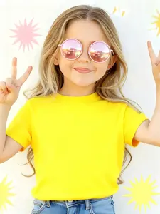 Girls' Solid color without printing Casual Sporty Short Sleeve T-Shirt, Comfortable Soft Fabric, Breathable Shirt, Trendy Youth Clothing, Perfect Gift for Kids, Christmas