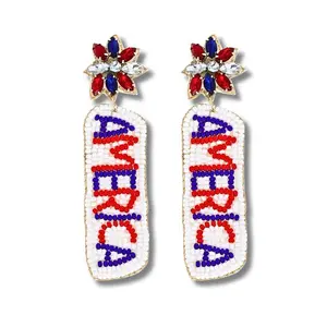 America Patriotic Flag 4th of July Beaded Earrings