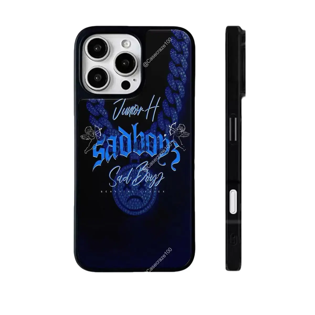 Edgy Sad Boyz Customized Fashion Phone Case - Dark Blue Chain & Text Design, Polycarbonate Plastic Shockproof Military Drop-Tested Tough Armor for Adult iPhone 17,16,15,14,13,12,11 Pro Max Plus, Streetwear Standout Glossy
