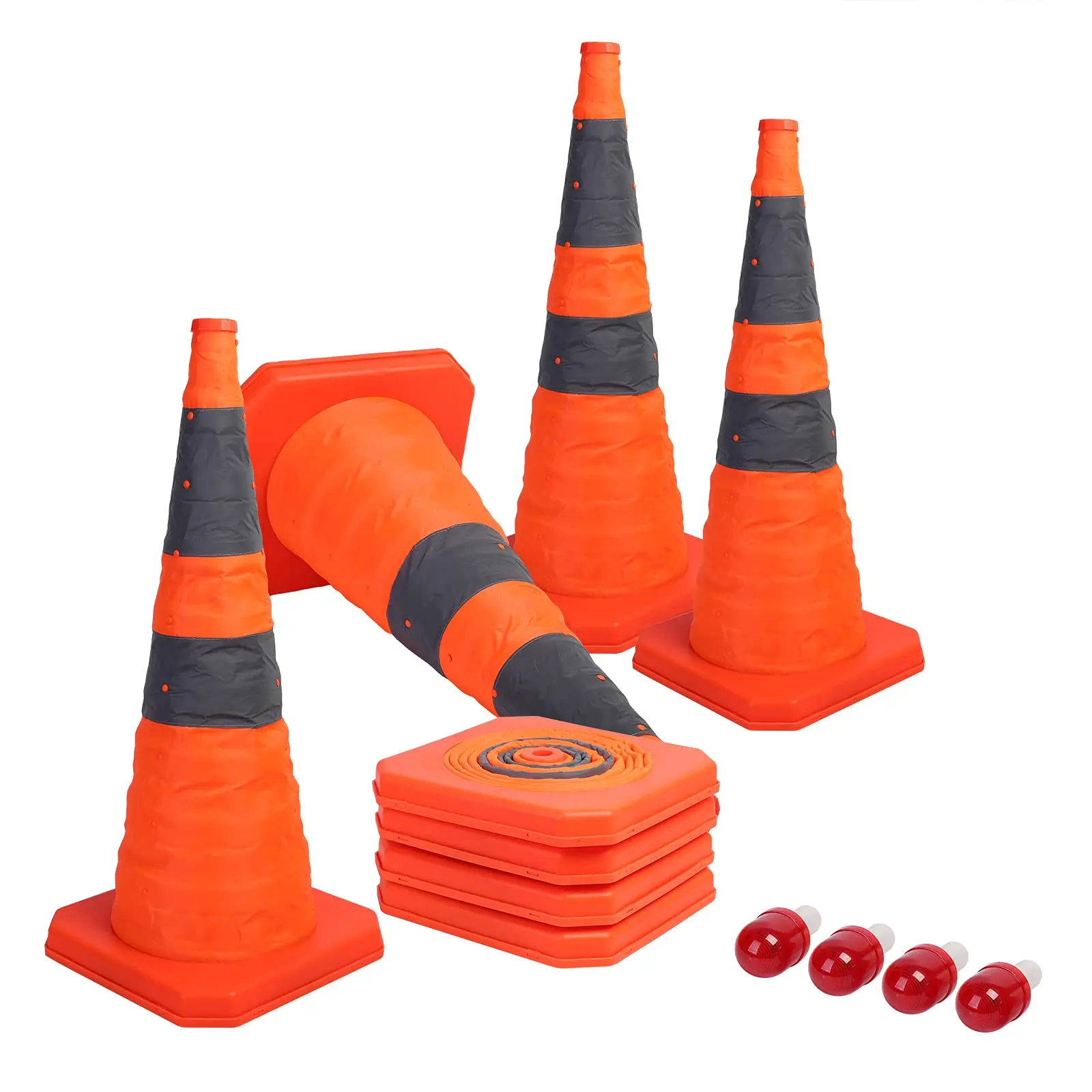 [Deals For You] 4-Pack 28 inch Collapsible Traffic Cones with LED Light Multi Purpose Pop up Reflective Safety Cone