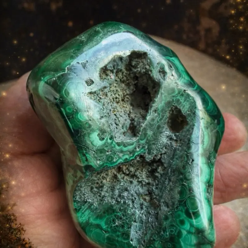 Malachite Druzy Freeform | Polished Malachite Stone | Heart Chakra Crystal | Transformation & Protection | Witchy Cottage Decor