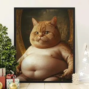 Funny Fat Cat Vintage Wall Art, Quirky Cat Lover Decor, Unique Pet Portrait Print, Animal Lover Gift, Whimsical Cat Art Poster
