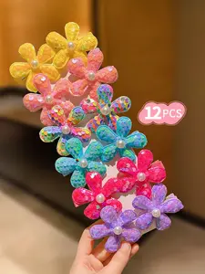8/10/12/14 pieces, Hair clip set - Glitter-studded cute bow hair clips, flowers, hearts, duckbill clips, single-braid clips, girl hair accessories, suitable for daily use and festive party decoration