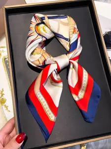 Chain Print Bandana, Fashionable Square Silk Scarf for Women, Casual Versatile Scarf for Daily Wear, Fashion Accessories for Party, Daily Clothing Decor, Shawl Wrap