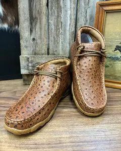 Twisted X Women's Cognac Ostrich Print Leather Chukka Driving Moc Shoe WDM0157