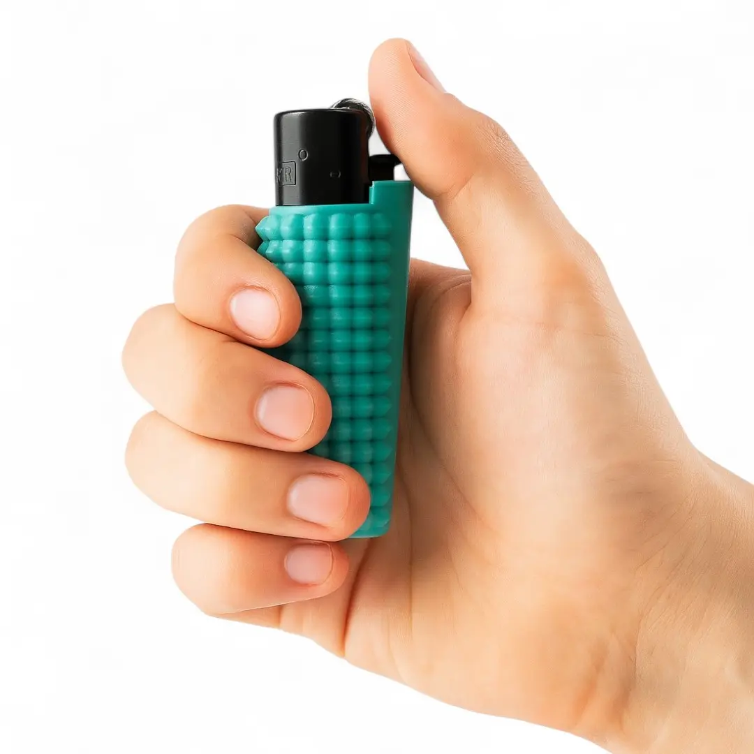Little Ouchies Grippie Click Sensory Fidget Keychain Stim Tool - Lighter Accessory with Click Function, Gentle Texture, Vibrant Colors