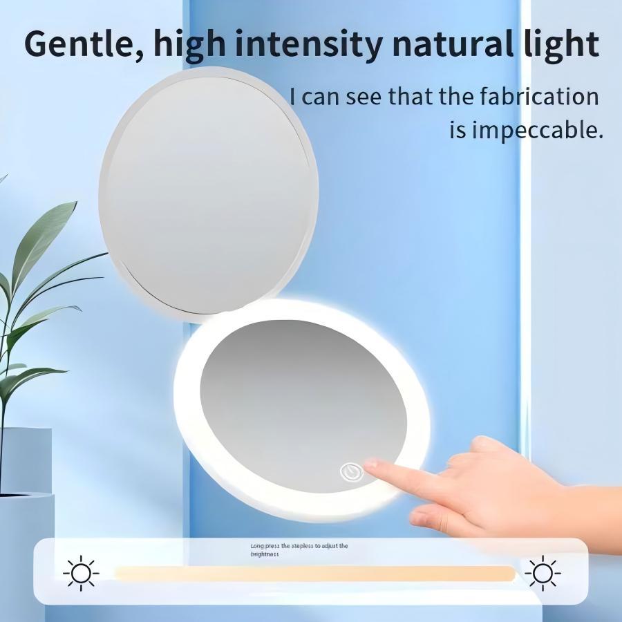 Portable Foldable LED Makeup Mirror, 1 Pack Travel Compact Mirror for Women, Pocket Size Handheld Makeup Tool with Light
