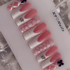 Square French Acrylic Press On Nails - Pink Girlie