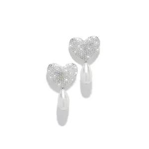 Lover Embellished Heart Earring - Silver
