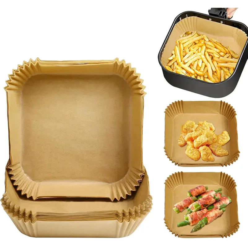 50PCS Air Fryer Paper Liners, Disposable Parchment Paper for Air Fryer Basket, Non-Stick Oil Resistant Baking Sheets, Unbleached Food Grade Cooking Paper, Waterproof Greaseproof Fryer Accessories for Kitchen Baking Cooking