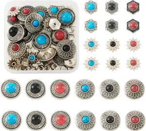 24 Sets Conchos for Leather Sunflower Decorative Rivets Studs,13-20mm Turquoise Conchos Metal Rapid Rivet,Round Castings Screw Back Button,Retro Manual Goods Decoration Accessory,Hand Tools Kits