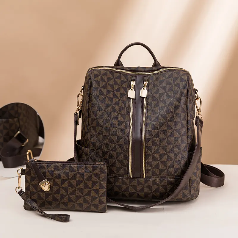 Women Printed Convertible Backpack with Bonus Wristlet Purse, Anti-Theft PU Travel Shoulder Bag Multiway Daypack For Daily Travel