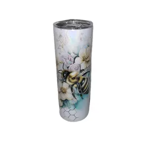 Bees With Flowers 20oz Shimmer Skinny Tumbler With Reuseable Straw