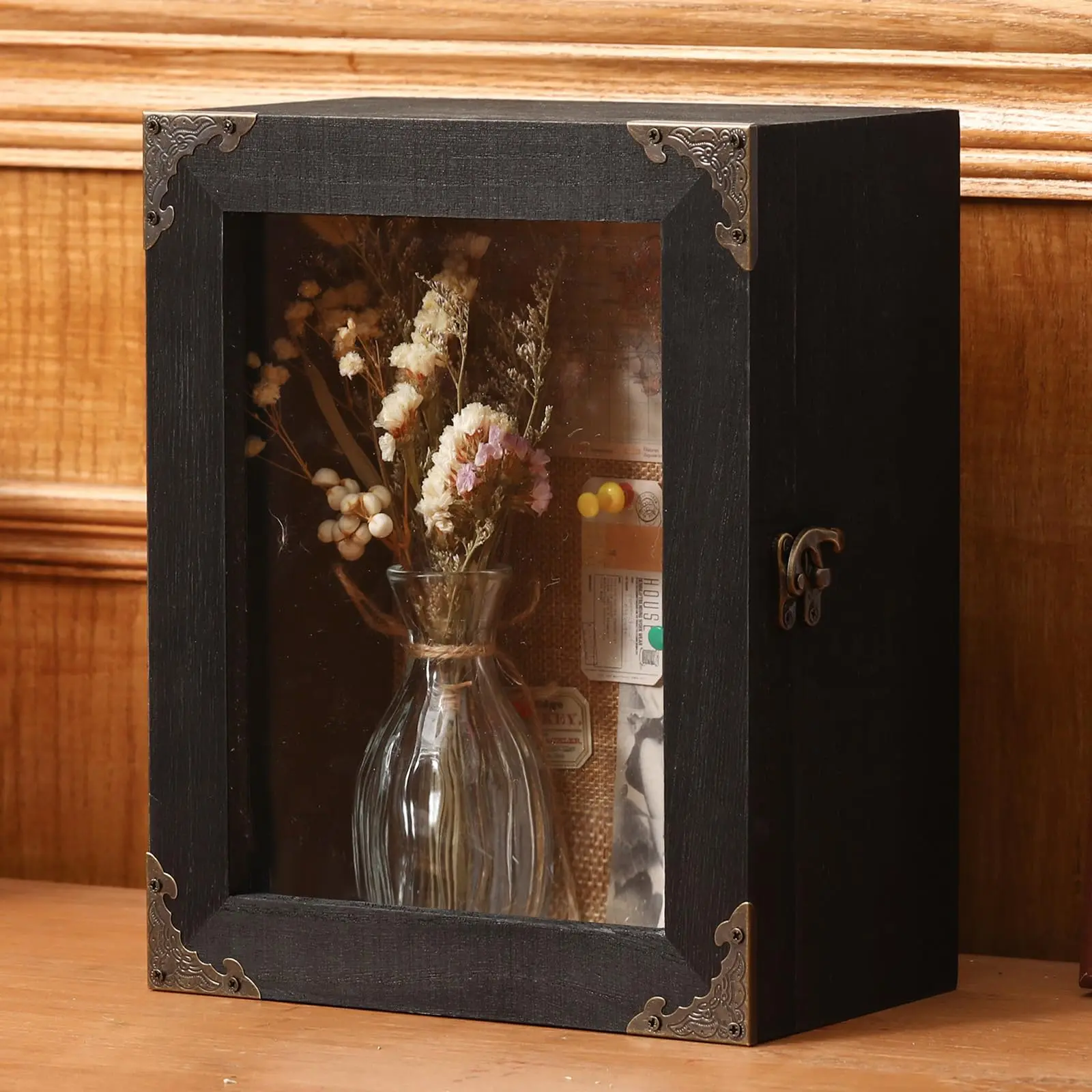 8x10 Inch Extra Deep Shadow Box Frame Depth 4.7in Boxes Display Cases With Cork Board Backing Rustic Burnt Wood For Flowers Bouquet Wedding Picture Photo And Keepsake(black)