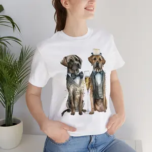 Dogs with Champagne T-shirt, Cute mastiff dog mom T-Shirt, Classic dogs watercolor shirt, cool dogs short sleeve tee, Valentine's Day tShirt