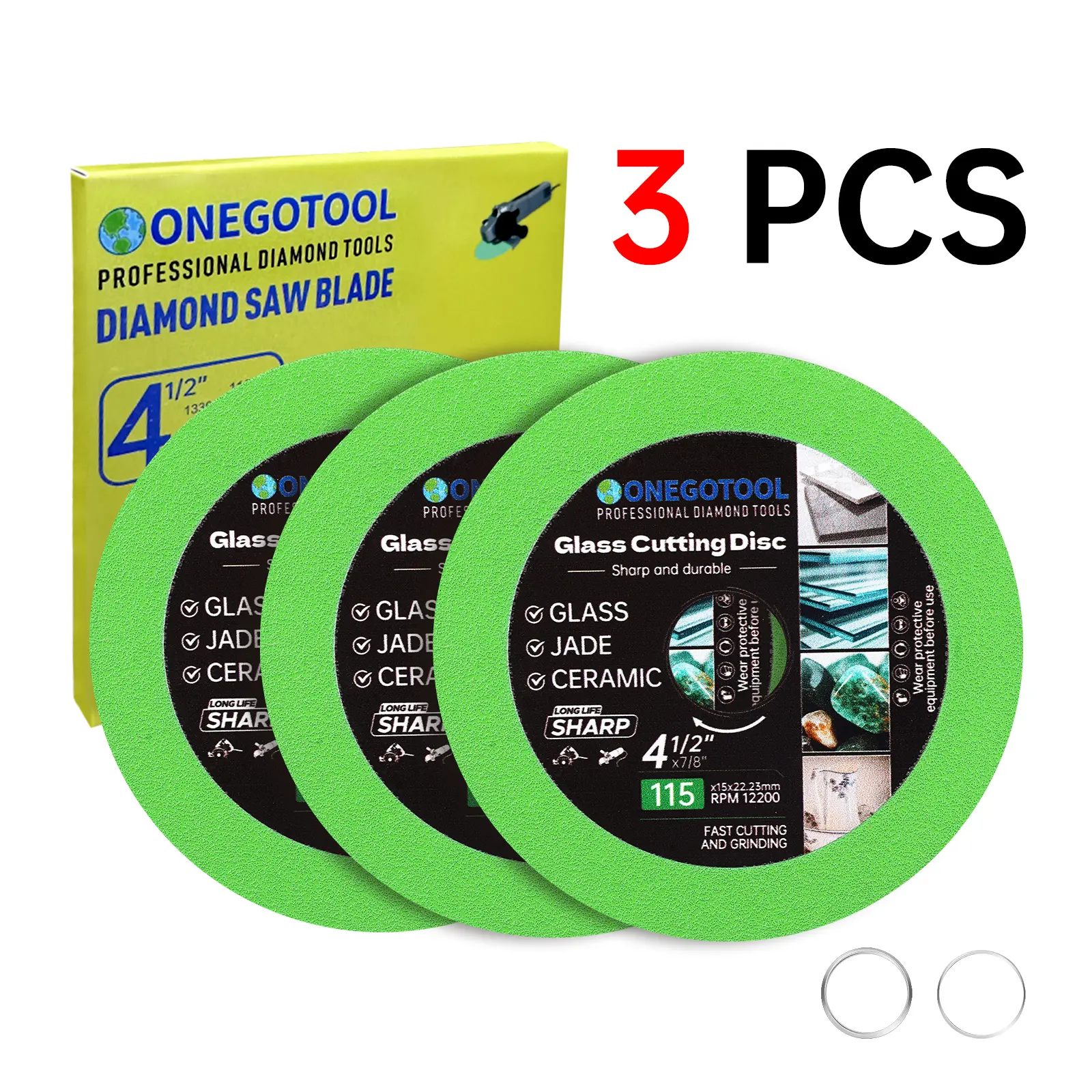 ONEGOTOOL 4-1/2x7/8 inch Tile Cutter Glass Cutting Disc for Angle Grinder Glass Ceramic Diamond Cutting Blade Disc for Grinding Jade, Crystal, Wine Bottles. (3PCS)