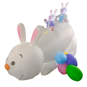 Easter Inflatable Big Bunny and Two Little Bunnies, 9.6ft Long, Perfect for Easter Decorations, Durable & Fun Party Accessory