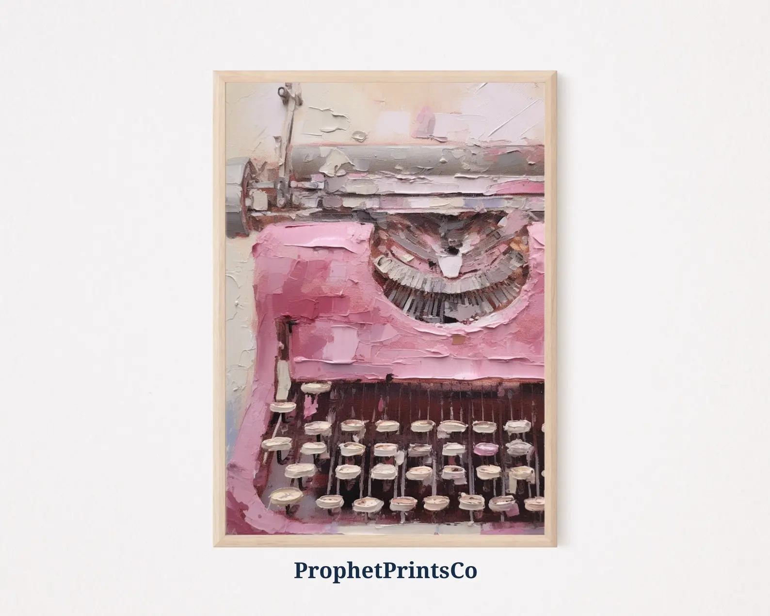 Pink Typewriter Oil Painting Print Journalist Wall Art Book Lover Gift Typewriter Home Decor Wall Art