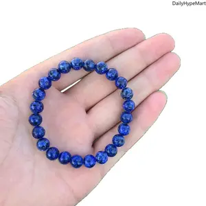 Natural Lapis Lazuli Beaded Bracelet, Healing Crystal Stone Stretch Fashion Accessory