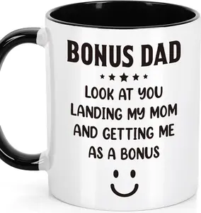Bonus Dad Gifts Men Fathers Day Daddy Grandpa Papa Husband Father Stepdad Father in Law, Dad Birthday Gift, from Daughter Son Kids, Funny Dad's Ceramic Cup for Him