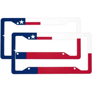 Texas Flag 2pcs Aluminum License Plate Frame 4 Round Hole License Plate Holders with Screw Caps Cover Set for Us Vehicles 12.2x6.3 Inch ﻿