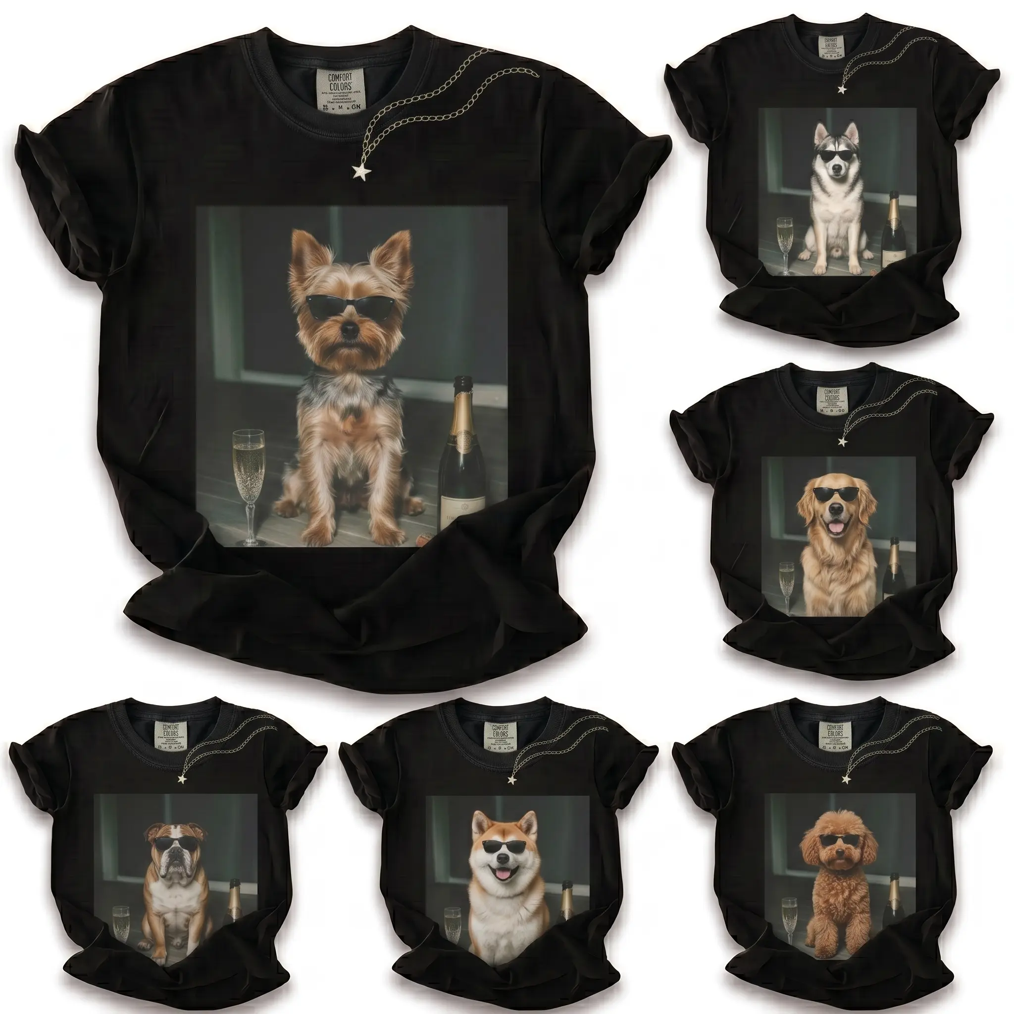 Comfort Colors 30+ Dog breeds Funny Dog With Sunglasses Graphic T-Shirt | Vintage Dog Lover Tee | Heavyweight Washed Cotton Shirt