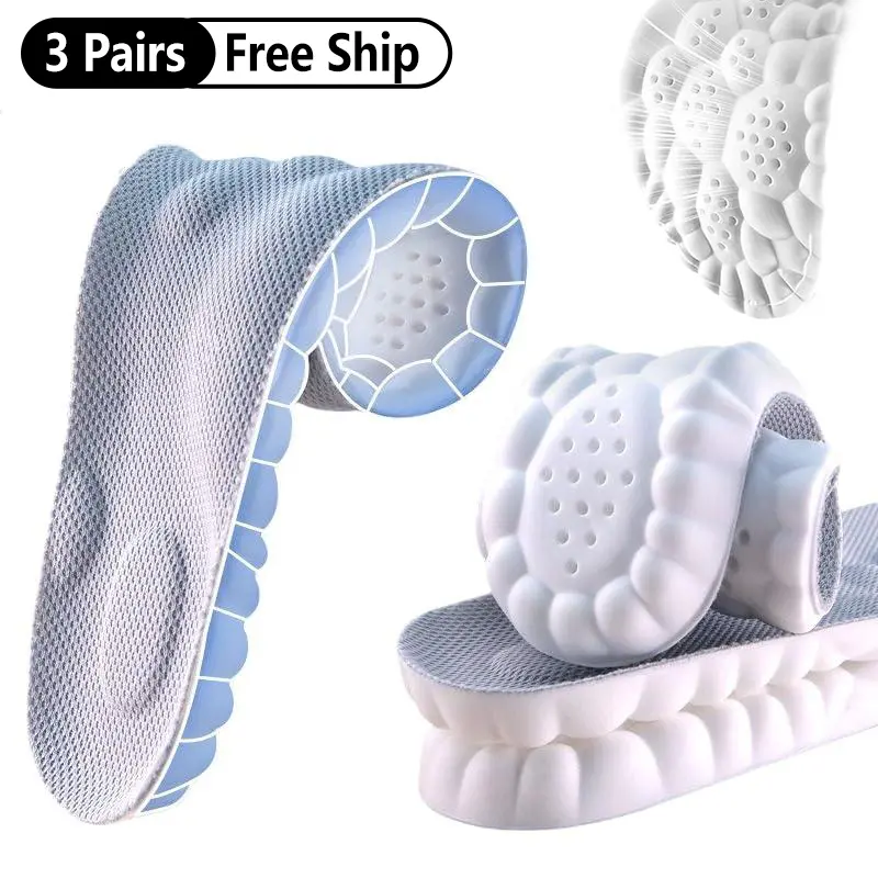 4D Cloud Massage Shoe Insoles, Memory Foam Arch Support Insoles for Women Men, Shock Absorption Breathable Shoe Pads for Standing All Day, Cut to Fit for All Shoes, Relieve Foot Pain