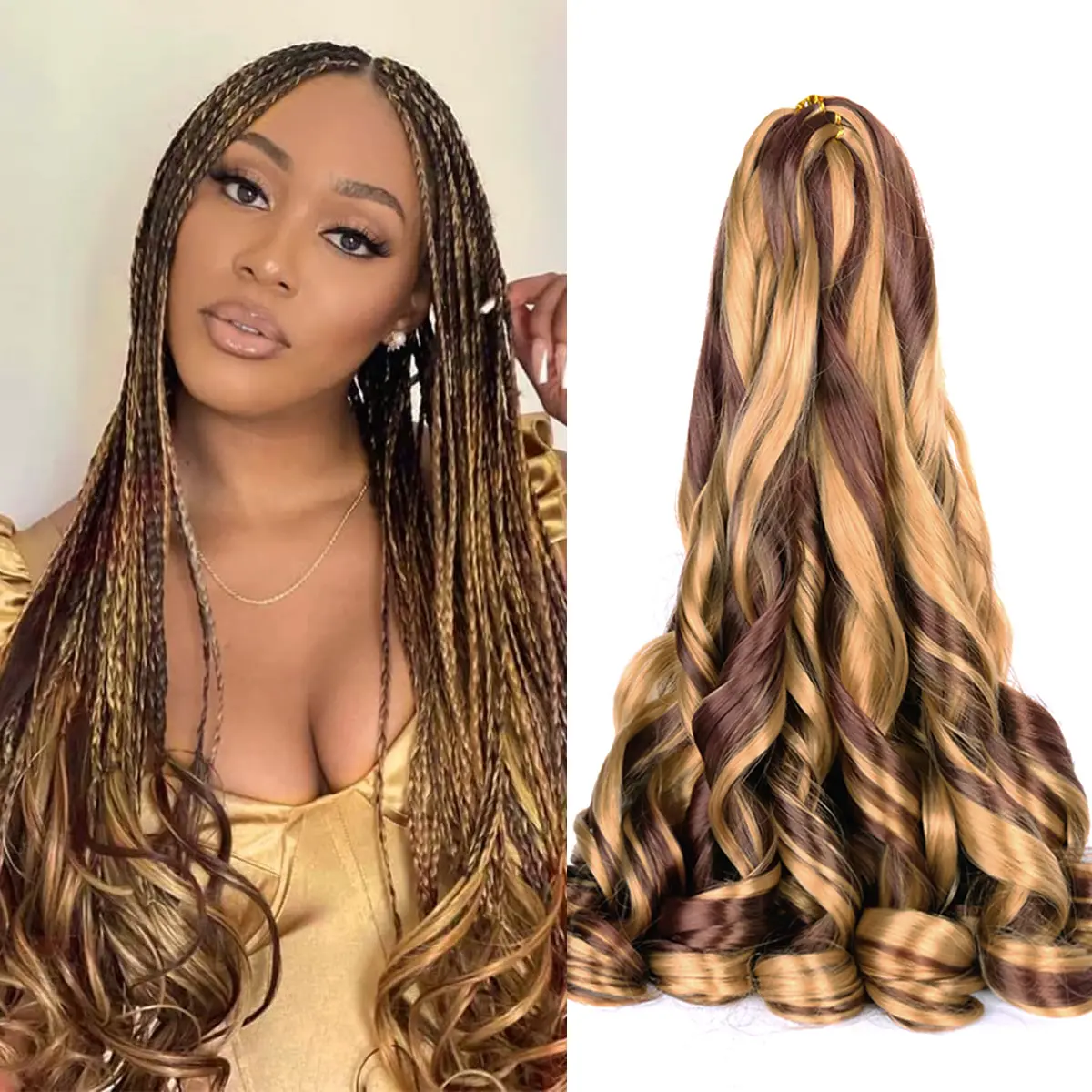 Synthetic French Curl Braiding Hair for Black Women 24Inch 8Packs Curly Braiding Hair  75g/Pack Bouncy French Curly Braiding Hair Extensions