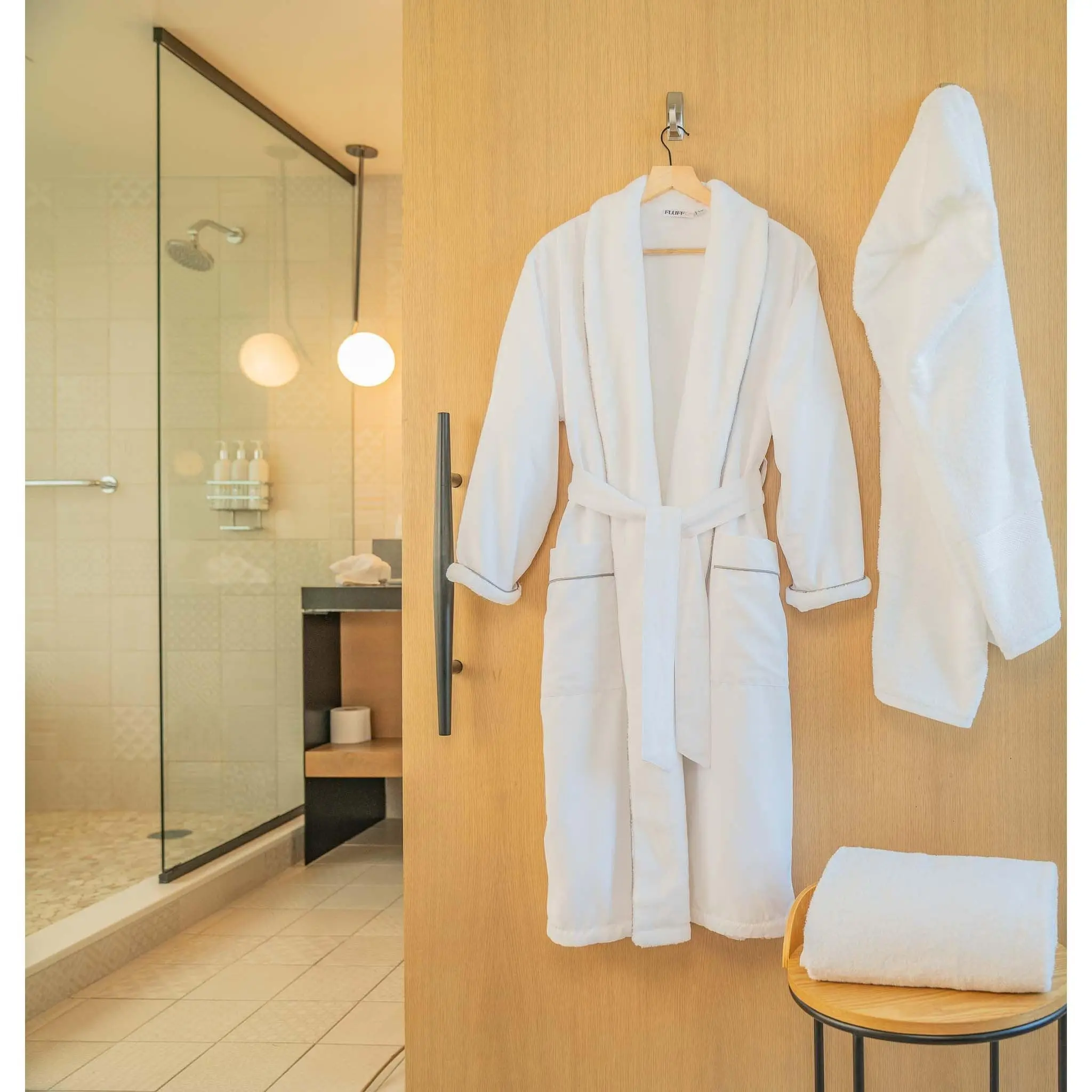 FluffCo Fluffy Hotel Bathrobe - Luxury Plush Loungewear with Belt, Shawl, Perfect Fit for Women & Men