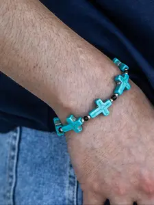 Vintage Turquoise Texture Cross  Decor Bracelet, Boho Style Chain Bracelet for Women & Men, Fashion Jewelry for Party, Daily Decor, Trendy Jewelry for Birthday Gift