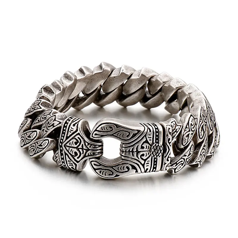 Unisex Silver Wide Thick Brass Bangle - Domineering Retro Pattern, Trendy Punk Rock Hip Hop Casual Costume Jewelry Accessory, No Warning Applicable, 18Cm, 20Cm