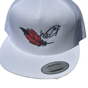 Red Wild Feather Embroidered White Hat