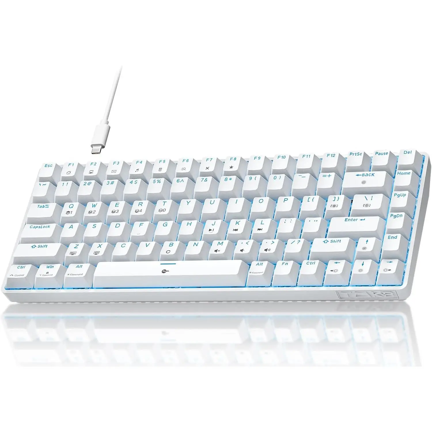 TMKB T84SE Gaming Keyboard,75% Mechanical Keyboard with Linear Red Switch,Ice Blue LED Backlit, Detachable USB-C Cable,Full-Key Rollover for Computer/PC/Laptop/MAC,US Layout,White