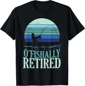 Men's Letter "Ofishally Retired Fishing Retro Retirement Dad Men Gift" Print Round Neck Tee, Regular Fit Casual Short Sleeve T-shirt For Summer, Men's Top For Daily Outdoor