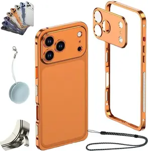 Ultra-Thin Metal Frame Heat Dissipation Case with Lens Protector for iPhone 17/16/15 14 13Pro Max, 360° Camera Protection, Slim & Signal-Friendly Design