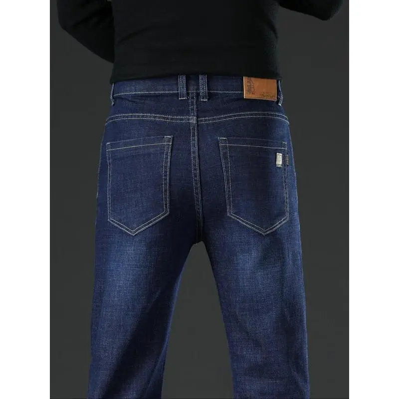 Men'sFleeceLinedDenimJeans,SlimFitLooseStraightLegElasticFashionPants,WarmWinterCasualWearforYoungMen Men'sFleeceLinedDenimJeans,SlimFitLooseStraightLegElasticFashionPants,WarmWinterCasualWearforYoungMen