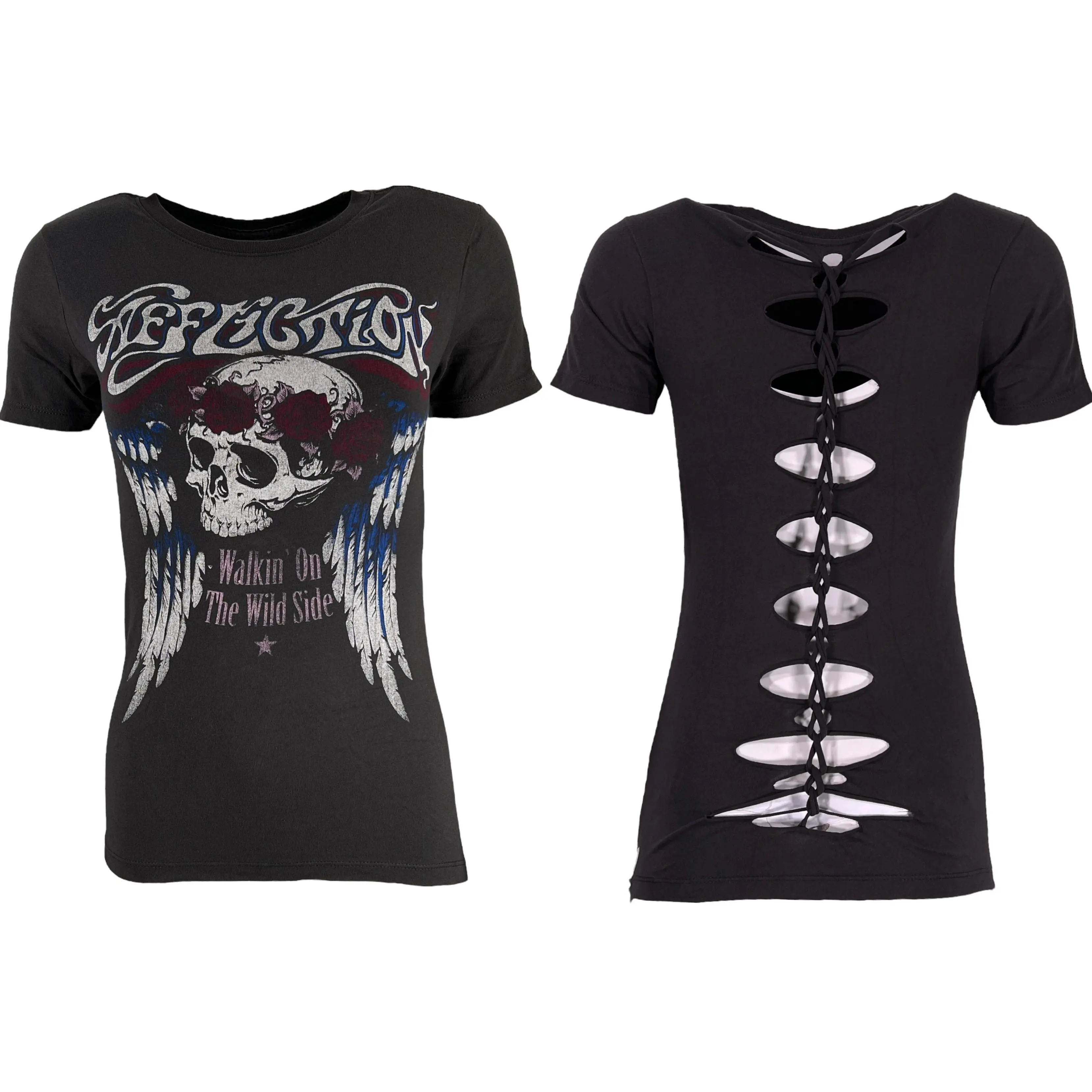 Affliction Women's Short-Sleeve Round Neck Casual Streetwear T-Shirt, Dream On Design, Tshirt